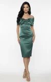 Rochie de ocazie din tafta verde cu funda maxi la bust