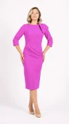 Rochie eleganta fucsia cu pense in zona taliei