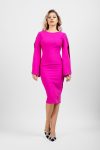 Rochie eleganta fucsia cu maneci despicate si croiala cambrata