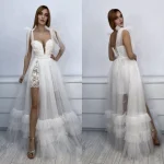 Rochie de ocazie lunga alba din tull cu boderie pretioasa alba