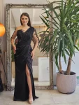 Rochie lunga din tafta cu slit pe picior si broderie pretioasa