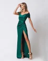 Rochie eleganta din tafta verde cu aspect petrecut si decolteu in V