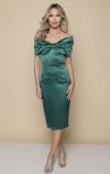 Rochie de ocazie din tafta verde cu funda maxi la bust