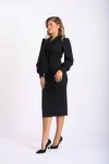 Rochie eleganta neagra cu lungime midi si maneca lunga
