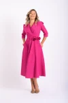 Rochie eleganta fucsia cu croiala in clos si lungime midi