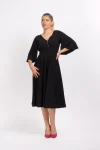 Rochie eleganta neagra din dublu voal cu nasturei tip bijuterie