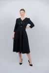 Rochie eleganta neagra prevazuta cu guler maxi si cordon detasabil