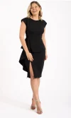 Rochie eleganta neagra cu volan la talie si maneca scurta