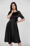 Rochie eleganta neagra din tafta cu croiala closi si maneca scurta