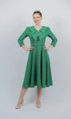 Rochie eleganta verde cu volane la bust