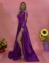 Rochie lunga din tafta fucsia cu slit pe picior si buzunare laterale