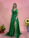 Rochie lunga verde cu slit pe picior