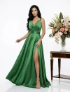 Rochie lunga verde cu slit pe picior