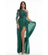 Rochie eleganta verde accesorizata cu broderie florala 3D aplicata manual