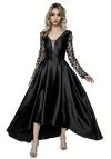 Rochie neagra din tafta asimetrica cu dantela in partea superioara