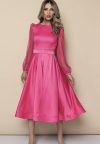 Rochie din tafta fucsia cu maneci transparente