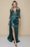 Rochie lunga eleganta din tafta verde cu paiete in partea superioara