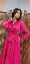 Rochie fucsia din organza midi de ocazie