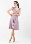 Rochie lila clos cu maneca scurta si decolteu in V