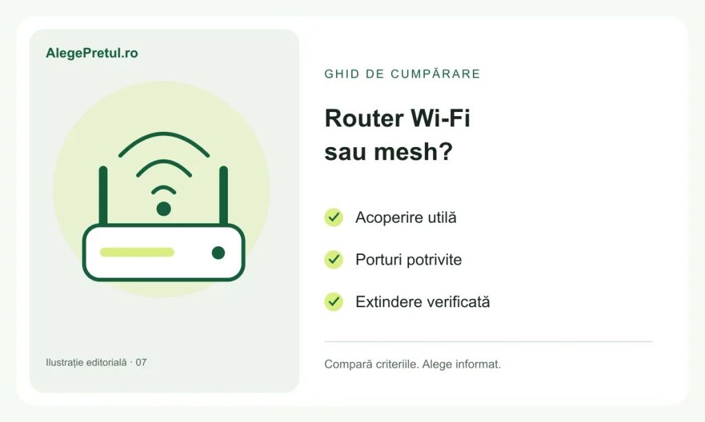 Router Wi-Fi sau sistem mesh: ce alegi pentru locuință Ilustrație editorială: router wi-fi sau sistem mesh: ce alegi pentru locuință