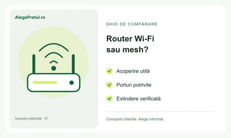 Ilustrație editorială: router wi-fi sau sistem mesh: ce alegi pentru locuință