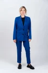 Sacou albastru cu buzunare laterale si imprimeu