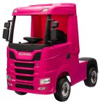 SCANIA R-SERIES, camion electric pentru copii, tractiune 4×4, 180W, 12V 14Ah, roti moi, scaun tapitat, echipare Premium, roz