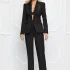 Compleu elegant negru cu sacou cambrat si pantalon din dantela