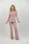 Compleu elegant roz pudra cu sacou cambrat si pantaloni evazati