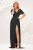 Rochie lunga de ocazie neagra din material fin cu fir metalic in tesatura