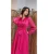Rochie eleganta clos din organza fucsia cu cordon la talie