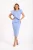 Rochie eleganta bleu cu lungimea midi si volan amplu in lateral