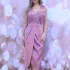 Rochie lunga eleganta din tafta roz prafuit cu broderie florala 3D in partea superioara