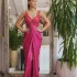 Rochie eleganta din tafta fucsia cu broderie si perle in partea superioara