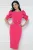 Rochie elegangta fucsia midi conica cu maneca scura bufanta si accesoriu la talie