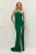 Rochie eleganta lunga de culoare verde smarald acceesorizata cu pietre la bust