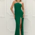 Rochie eleganta din tafta de culoare verde fistic cu fusta tip lalea