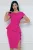 Rochie eleganta fucsia cu slit pe picior si volan la talie