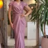 Rochie eleganta fucsia asimetrica cu volane si cordon detasabil