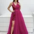 Rochie eleganta scurta din tafta rose cu broderie pretioasa in partea din fata si pene