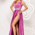 Rochie eleganta dreapta jelera de culoare roz prafuit cu volan in lateral