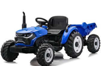 Tractoras electric pentru copii, Kinderauto 1804, 90W, 12V 10Ah, cu remorca basculabila, albastru