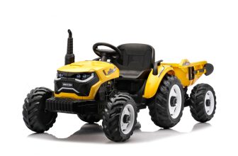 Tractoras electric pentru copii, Kinderauto 1804, 90W, 12V 10Ah, cu remorca basculabila, galben