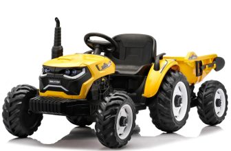 Tractoras electric pentru copii, Kinderauto 1804, 90W, 12V 10Ah, cu remorca basculabila, galben
