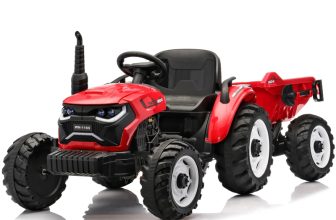 Tractoras electric pentru copii, Kinderauto 1804, 90W, 12V 10Ah, cu remorca basculabila, rosie